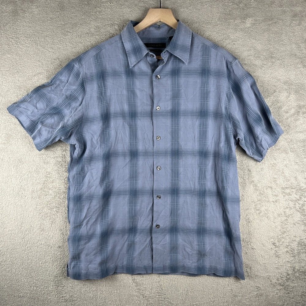 Axist Men's Shirt Size L Blue Check Short Sleeve Button-Up Casual